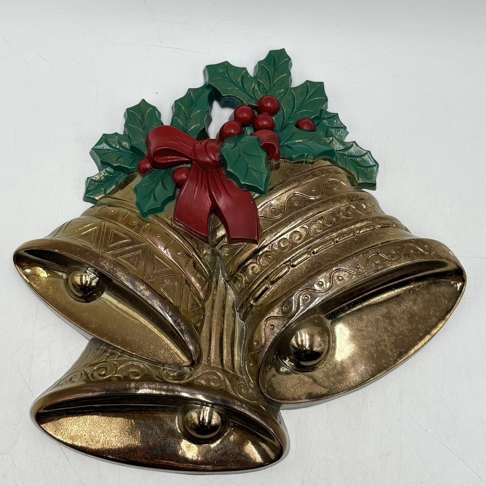 Vintage Christmas Bells  Burwood Products 1991 Gold Tone Plastic Kitschy Retro